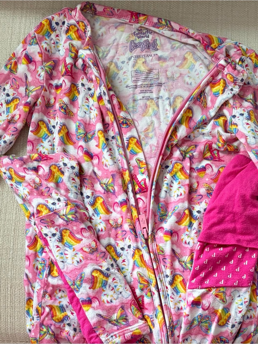 Posh Peanut Pink Angel Kitty & Rainbow Zip Pajama Set